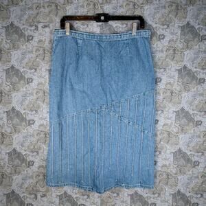 J. Jill Women's 12 Blue 100% Cotton Denim A-Line Midi Skirt Western Cowgirl